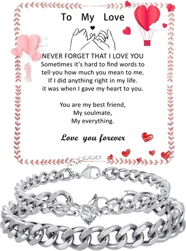 Vista 16 de Pulseras de cadena cubana a juego para parejas, regalos para novio, marido, alma gemela, novia, San Valentín, aniversario, cumpleaños, regalo