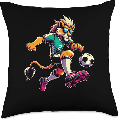 Vista 4 de Lion Soccer Ball Boys Kids Throw Pillow