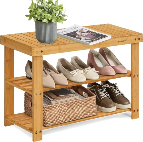 Vista 12 de SONGMICS Banco Estante para Zapatos, Organizador de Almacenamiento de Zapatos de Bambú de 3 Niveles, Banco de Entrada, Soporta Hasta 286 lb, 11.3 x