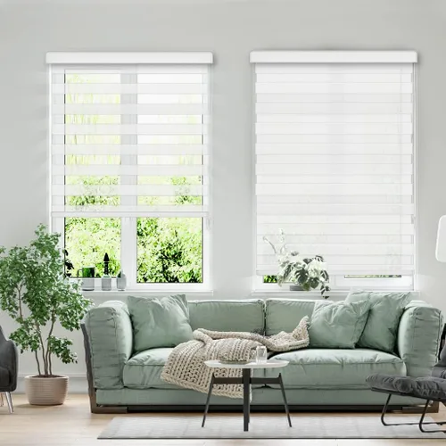 Vista 11 de Persianas enrollables con filtro de luz motorizadas de cebra/roller – Serie RAVENWOOD-B502, persianas inteligentes para ventanas con control remoto
