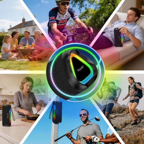 Vista 10 de Hupoaf Altavoz Bluetooth, nuevo altavoz inalámbrico portátil 2025 con sonido fuerte 6D