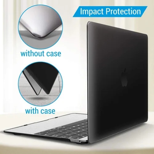 Vista 4 de IBENZER Compatible con MacBook de 12 pulgadas, carcasa rígida para Mac de 12 pulgadas con pantalla Retina modelo A1534 2020 2019 2018 2017 2016 Negro