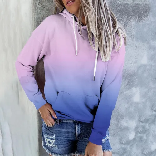Vista 2 de Womens Pullover Hoodie Sweatshirts Casual Tie Dye Tunic Shirts Long Sleeve Drawstring Pullover Tops With Pocket