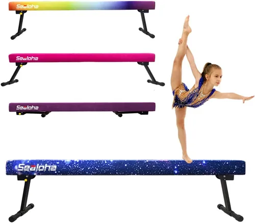 Vista 12 de Viga de equilibrio ultrasimple ajustable y plegable de 6 pies, equipo de gimnasia de suela sintética de piso alto y bajo, sin necesidad de Asterismo
