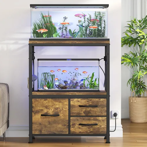 Vista 8 de Heybly Soporte para pecera de 10 a 20 galones, soporte para acuario con cajón, toma de corriente, marco de metal resistente, para pecera, terrario