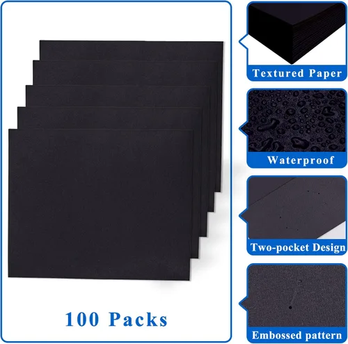 Vista 5 de Zzrywuty 100 Paquetes de Carpetas de Archivo de Dos Bolsillos con Ranura para Tarjetas de Visita, Papel Texturizado, Tamaño Carta, Capacidad