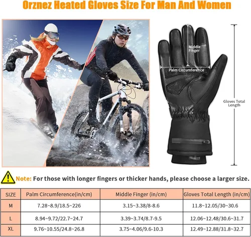 Vista 6 de Orznez Guantes calefactables, guantes de invierno para hombres y mujeres con 2 baterías de 2600 mAh, guantes térmicos impermeables para clima frío
