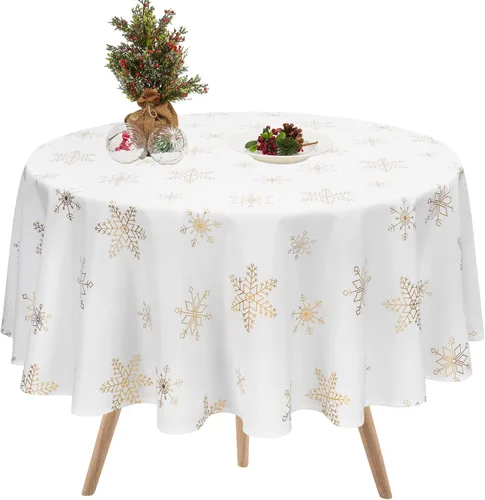 Vista 11 de Mantel de Navidad, mantel de copo de nieve gris y blanco, mantel impermeable de Navidad gris para comedor, cocina, vacaciones de invierno, funda