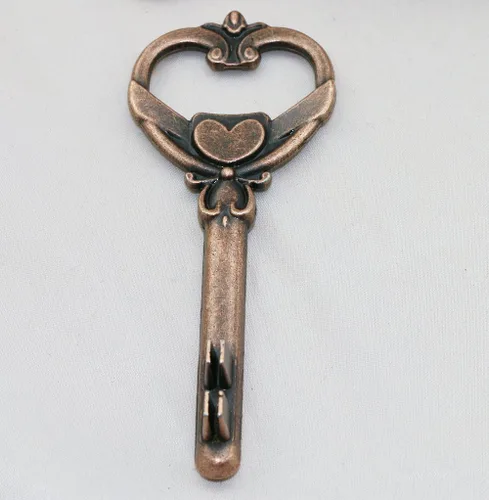 Vista 3 de 40 unids multifunción antiguo esqueleto clave en forma de corazón abrebotellas lugar titular de la tarjeta de boda favor decoración rústica