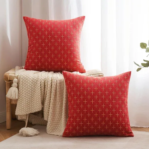 Vista 173 de MIULEE - Juego de 2 fundas de almohada decorativas de lino de arpillera navideñas, modernas, estilo campestre, rústicas, tejidas, con textura