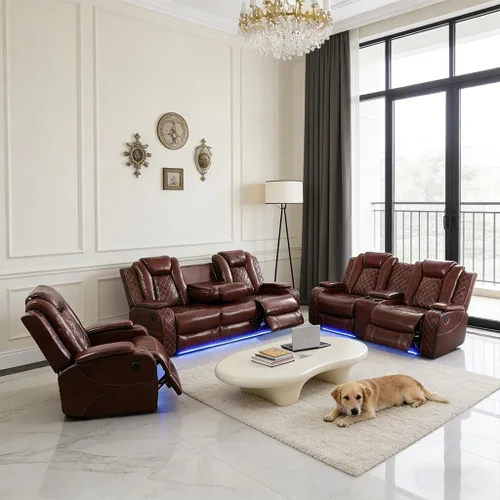 Vista 16 de Pon Living Luxurious Leather Reclining Sofa Set with LED for Living Room