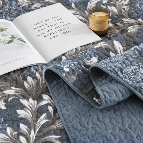 Vista 14 de Juego de edredón 100% algodón tamaño Queen de 3 piezas, edredón floral de damasco con 2 fundas, colcha acolchada floral vintage, ropa de cama ligera