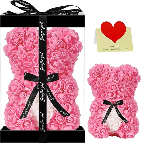 Vista 9 de Double Couple Regalo para mamá y mujer, bonito oso de rosas, adorable oso artificial, el mejor regalo para el día de San Valentín, día de la madre