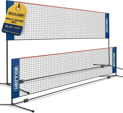 Vista 15 de Boulder Portable Badminton Pickleball Net - Foldable/Extendable Poles for Multiple Sports Heights (UP to 5 ft) - Ideal for Tennis, Pickleball
