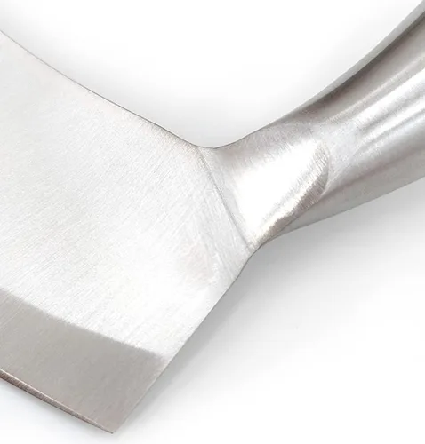 Vista 9 de Cuchillo Mezzaluna de 8.7 pulgadas con tabla de cortar de madera, cortador de ensalada de acero inoxidable, cortador de pizza, cuchillo basculante