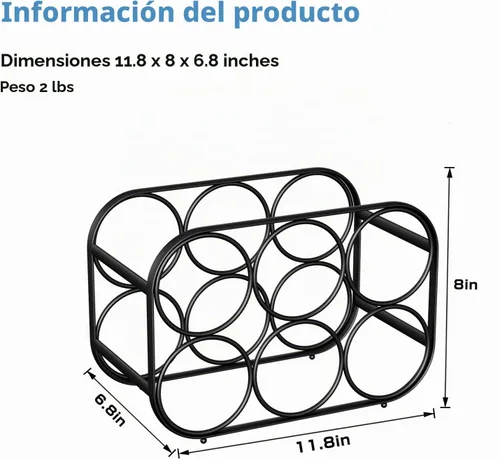 Vista 3 de Buruis Estante de vino para encimera de 6 botellas, soporte de botella de Negro