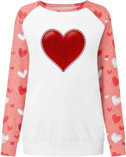 Vista 2 de Sudaderas para el día de San Valentín para mujer, blusas de cuello redondo, casuales, camisetas de manga larga con estampado de corazón
