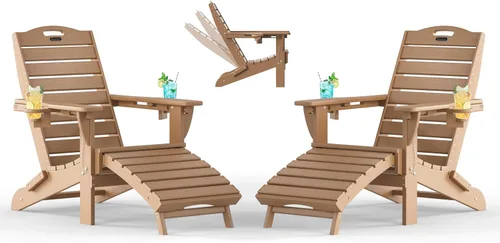 Vista 25 de Sillas Adirondack ajustables con otomana retráctil, silla Adirondack plegable de HDPE con 2 soportes para tazas, resistente a la intemperie