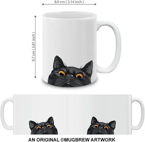 Vista 3 de MUGBREW Taza de Café y Té de Cerámica con Gatito Bombay Negro, 11 onzas