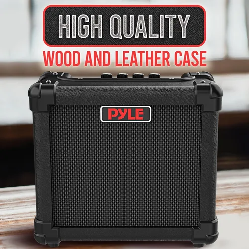 Vista 7 de Pyle Amplificador portátil de guitarra eléctrica, batería o pared, 10 vatios, mini amplificador de instrumento con altavoz de alta definición de 5