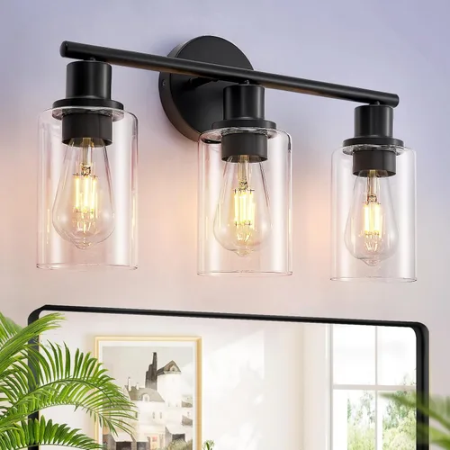 Vista 25 de [Usado] DLLT Lámparas de Baño de 3 Luces: Luces de Tocador Modernas de Níquel con Bombillas E26 - Lámpara de Pared de Baño con Pantalla de Vidrio