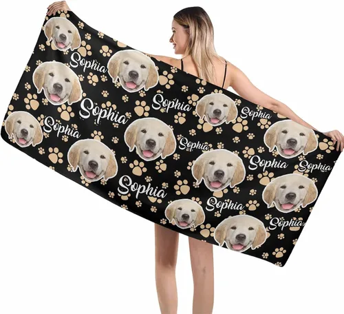 Vista 15 de MyPupSocks Toallas de playa personalizadas para niños y adultos, toalla de piscina con nombre y cara de perro, regalos personalizados con nombre