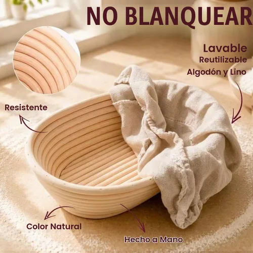 Vista 4 de DOYOLLA Juego de cestas a prueba de pan, kit de inicio de masa madre, herramientas para hacer pan Banneton con eslinga de pan de silicona