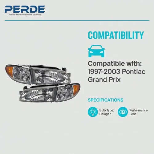 Vista 4 de PERDE Compatible con faros delanteros halógenos cromados Pontiac Grand Prix para conductor y pasajero, con lente de rendimiento