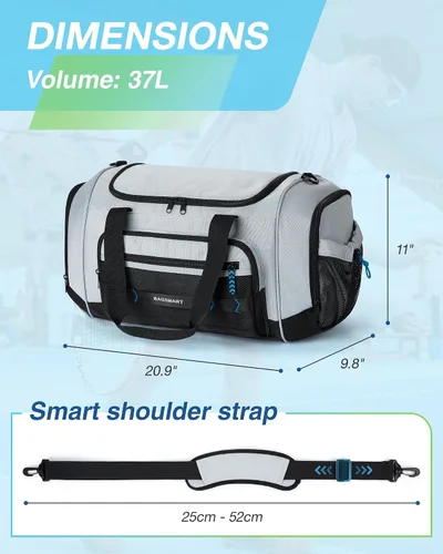 Vista 5 de BAGSMART Bolsa de gimnasio para hombres y mujeres, bolsa de viaje deportiva con compartimento para zapatos y bolsillo húmedo, bolsa de transporte