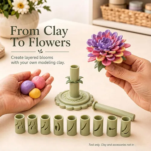 Vista 5 de Promted Flower Modular Clay Bloom Maker con 9 mangas moldeadoras Verde