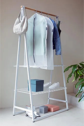 Vista 5 de Brabantia Paquete de 2 bolsas protectoras de ropa colgantes transparentes medianas (blanco) para almacenamiento de ropa, se adapta a abrigos