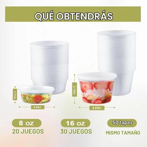 Vista 2 de Ezalia 50 juegos de recipientes de plástico con tapas, contenedor de pinta