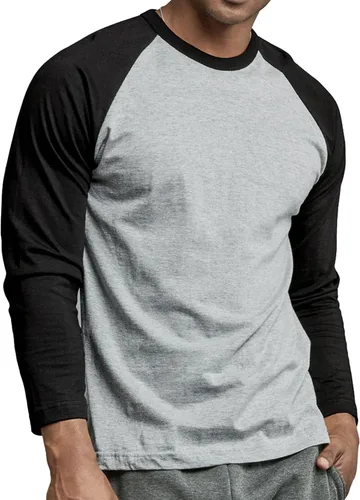 Vista 12 de Camiseta de béisbol raglán para hombre, de algodón, dos tonos, casual, atlética