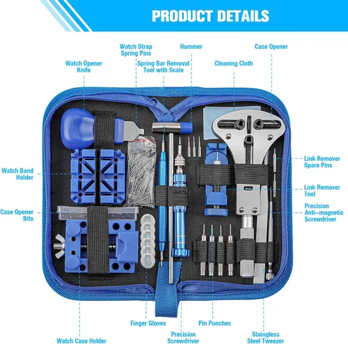 Vista 7 de BYNIIUR Watch Repair Kit, Watch Case Opener Spring Bar Tools, Watch Battery Replacement Tool Kit, Watch Band Link Pin Tool Set with Carrying Case