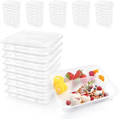 Vista 12 de Teivio Paquete de 20 recipientes de plástico reutilizables para preparación de comidas, 1 compartimento con tapas, contenedores de plástico Bento