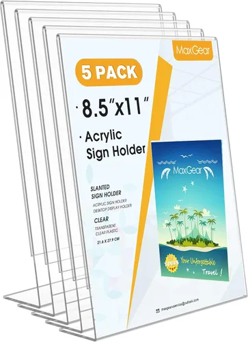 Vista 11 de MaxGear Soporte para Letreros de Acrílico, Soportes para Letreros Transparentes Soporte de Exhibición de Plástico 8.5 x 11 Pulgadas Inclinado Hacia