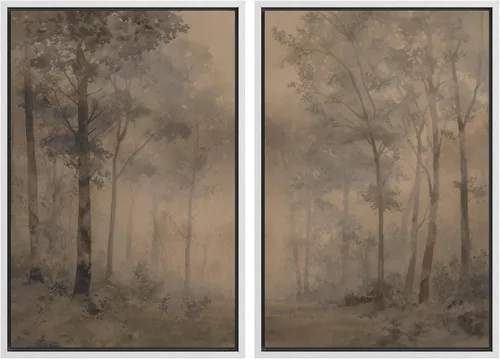 Vista 107 de SIGNWIN Lienzo enmarcado para pared, juego de arte con anillos de árbol de bosque grunge en blanco y negro, ilustraciones de naturaleza silvestre