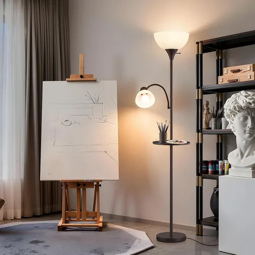 Vista 8 de Luvkczc Lámpara de pie de 72 pulgadas con mesa, luces de lectura ajustables, lámparas de pie modernas para sala de estar, dormitorio, oficina, Marrón