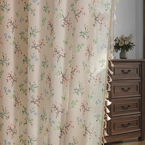 Vista 56 de Cortinas florales de granja semiopacas para sala de estar, de 63 pulgadas de largo, mezcla de lino y algodón, paneles de cortina de ventana cortos