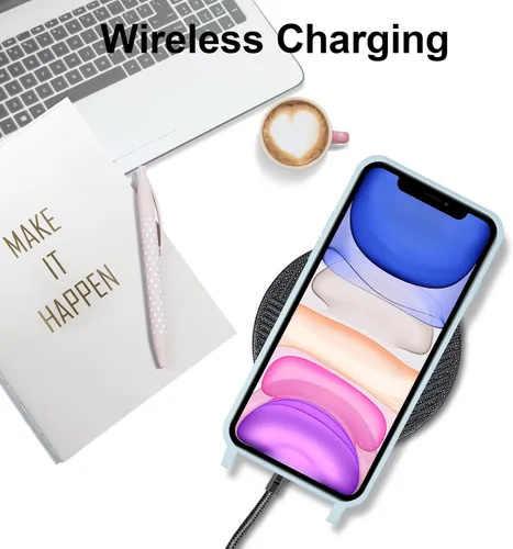 Vista 5 de UEEBAI Funda de teléfono con cordón cruzado para iPhone 14 de 6.1 pulgadas, funda de silicona con correa ajustable para collar, correa suave