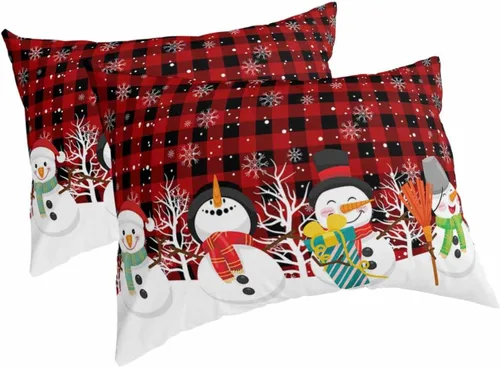 Vista 26 de Fundas de almohada de tamaño estándar de muñeco de nieve negro, paquete de 2 fundas de almohada suaves decorativas para sofá de cuerpo largo