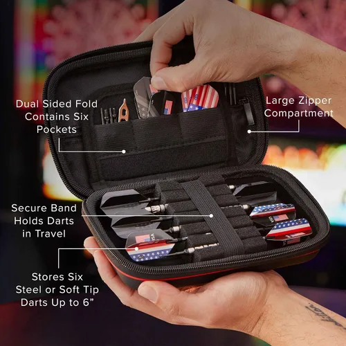 Vista 2 de Casemaster Sentinel - Estuche para dardos con 6 puntas de acero o punta suave, totalmente montado, funda rígida de EVA con espuma, resistente al