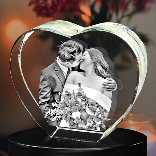Vista 2 de Corazón de fotos de cristal 3D, imagen de corazón de cristal 3D, regalos de Navidad personalizados con foto láser 3D, regalo de San Valentín