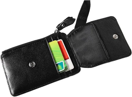 Vista 2 de plplaaoo Soporte para tarjetas, bloqueo RFID, identificación de piel de vaca, collar vertical con cordón, ranura transparente de alta definición