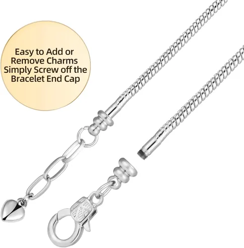 Vista 5 de Pulsera de dije para mujer, con cuentas de cristal y forma de corazón, plata de circonita cúbica, cadena de serpiente, pulsera de moda, joyería