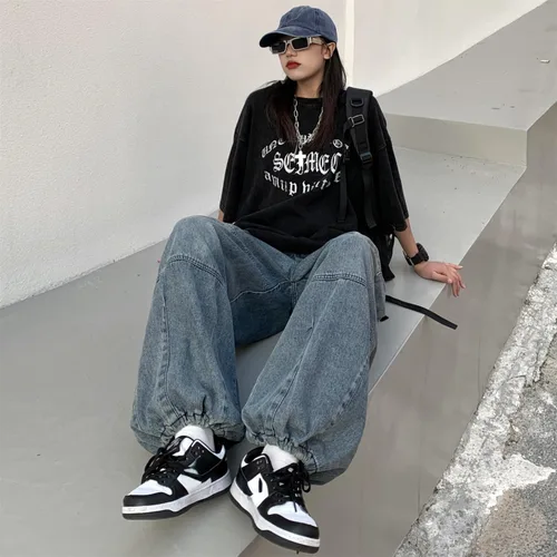 Vista 7 de Y2K - Pantalones de mezclilla holgados Emo Cyber Cargo Grunge Vintage Demin Ropa estética Hiphop Jogger Pantalones deportivos góticos Streetwear