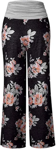 Vista 5 de Gracyoga - Pantalones de pijama cómodos para mujer, pantalones de yoga tipo palazzo con pierna ancha, pantalones elásticos con cintura plegada