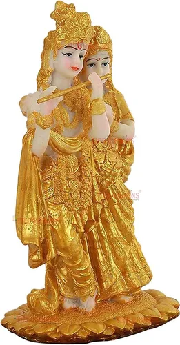 Vista 2 de Estatua de ídolo de Radha Krishna chapada en oro, artículos decorativos para decoración del hogar, 7 pulgadas