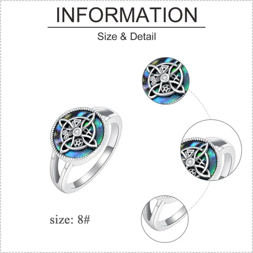 Vista 4 de YAFEINI Anillo de nudo de bruja de plata de ley con nudo de bruja celta, regalo de joyería para mujeres