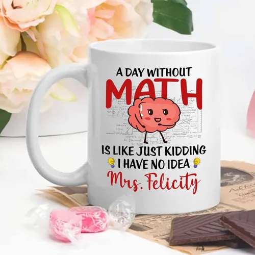 Vista 3 de Taza de cerámica blanca personalizada con nombre "A Day Without Math Is Like Just Kidding I Have No Idea", taza de café personalizada